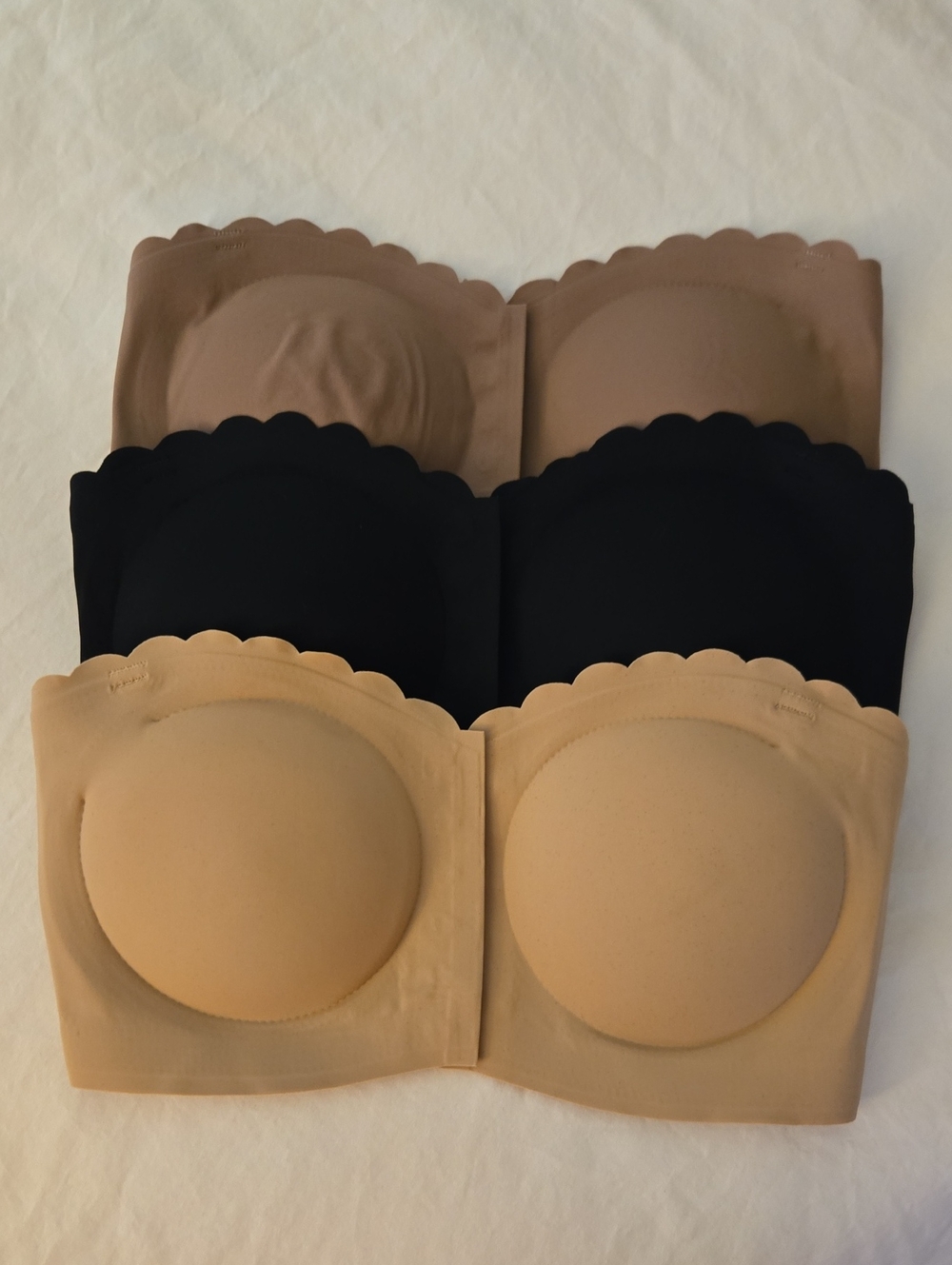 Scalloped Edge Strapless Push-Up Bra - Black, Nude & Brown NWOT